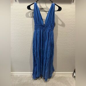 Blue V-Neck Maxi Dress - Unbranded
